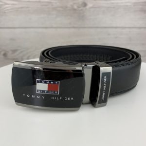 Чоловічий ремінь Tommy Hilfiger Томі Хілфігер, пояс з еко шкіри в подарунковій коробці, чорний