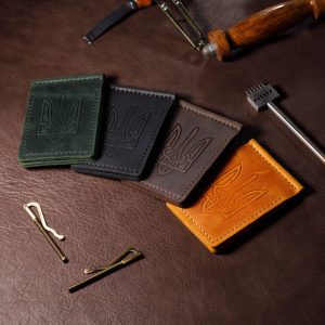 Затиск для купюр зі шкіри чоловічий з відділеннями для карт, місткий гаманець на кнопці