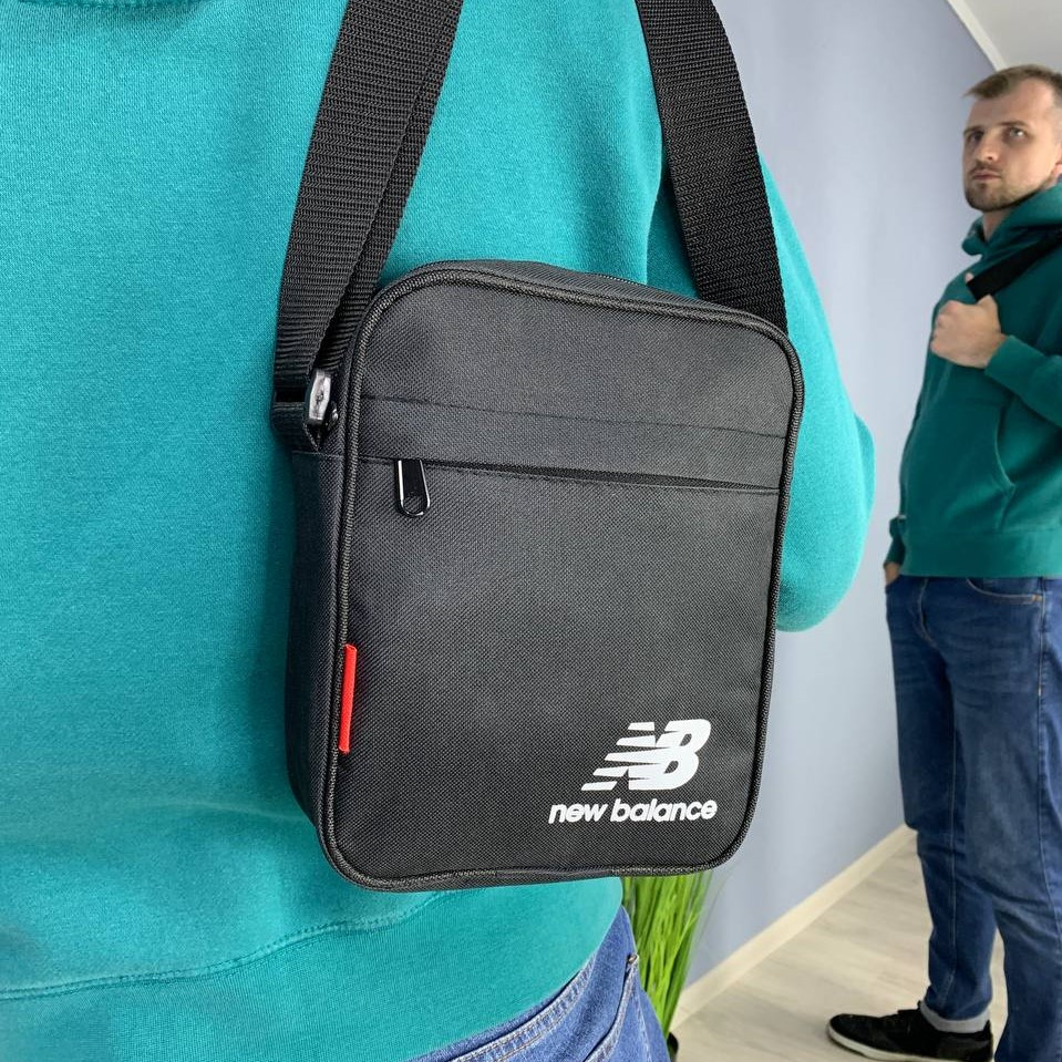 Чоловіча сумка через плече New Balance, барсетка містка на 3 відділення, чорна — изображение 3