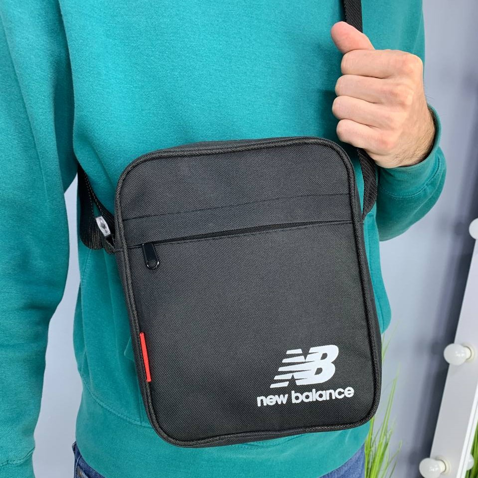 Чоловіча сумка через плече New Balance, барсетка містка на 3 відділення, чорна — изображение 2