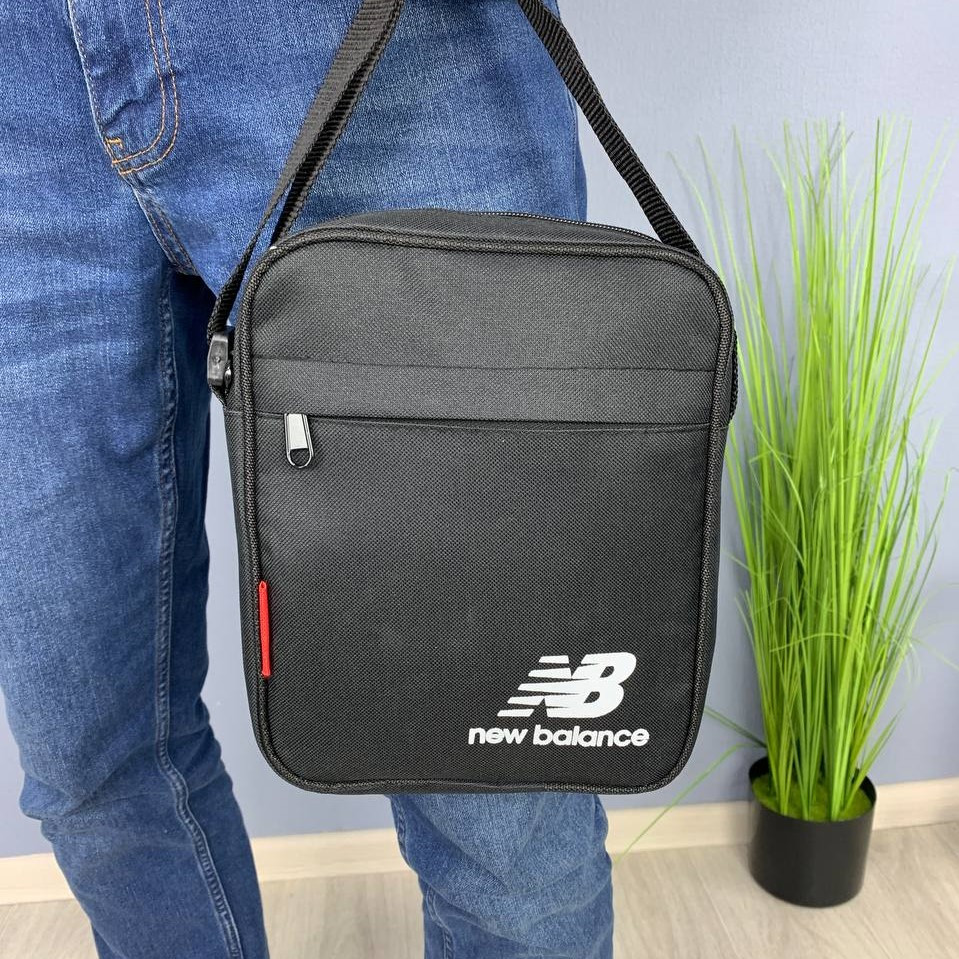 Чоловіча сумка через плече New Balance, барсетка містка на 3 відділення, чорна — изображение 4