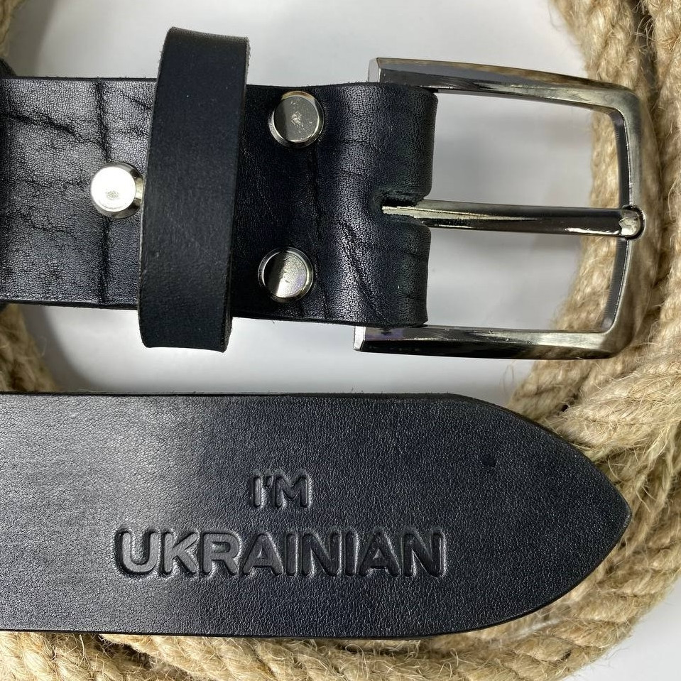 Ремінь чоловічий з натуральної шкіри для джинсів, шкіряний пояс з тисненням I`m Ukrainian, чорний — изображение 5