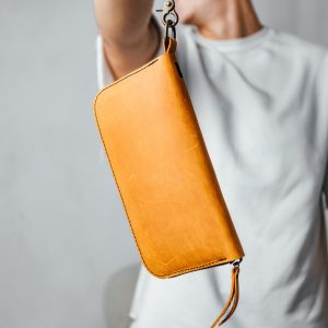 Чоловічий шкіряний гаманець, місткий гаманець із відділеннями на блискавці, Crazy Horse, рудий