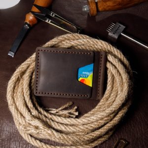 Затискач для купюр чоловічий з відділеннями для карт, місткий гаманець на кнопці, коричневий