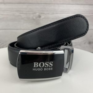 Чоловічий шкіряний ремінь Boss Бос застібка автомат у подарунковій коробці