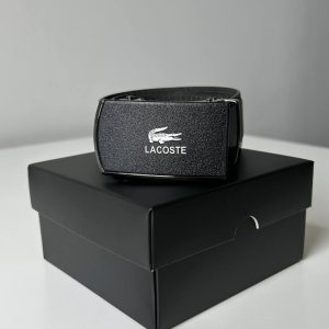 Чоловічий шкіряний ремінь Lacoste Лакоста застібка автомат брендовий у подарунковій коробці