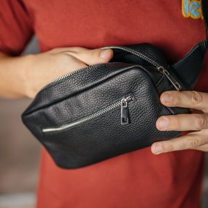 Чоловіча бананка, чоловіча сумка через плече з натуральної шкіри, містка чорна сумка на пояс