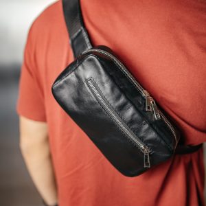 Чоловіча бананка, чоловіча сумка через плече з натуральної шкіри, містка чорна сумка на пояс