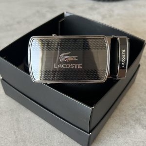 Чоловічий ремінь Lacoste Лакоста для джинсів, шкіряний пояс з натуральної шкіри в коробці, чорний
